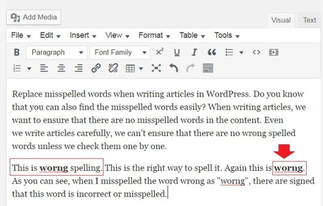 find-the-misspelled-words-when-writing-articles-in-wordpress