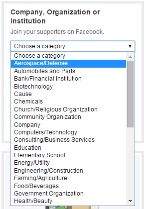 facebook business category