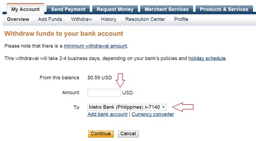 paypal send money from bank account