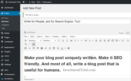 write a blog post in wordpress