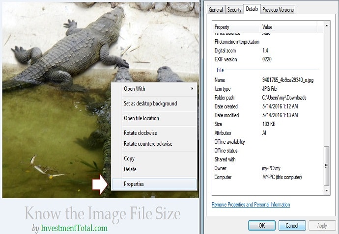 know the image file size-min
