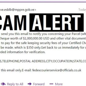 FedEx Scam Email Message Example Received