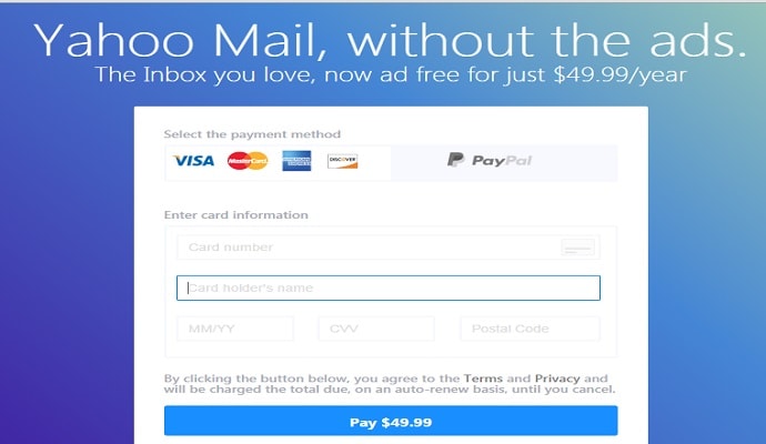 Yahoo Ad Free Mail Billing Payment