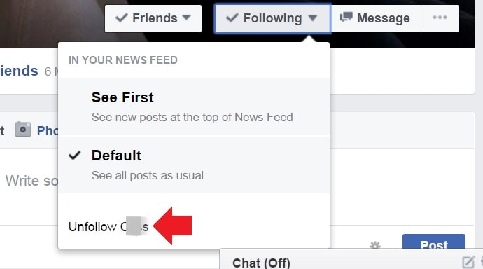 facebook unfollow option on friends profile-min