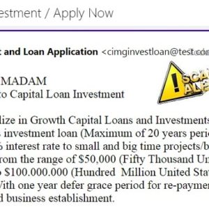 investment and loan application scam alert
