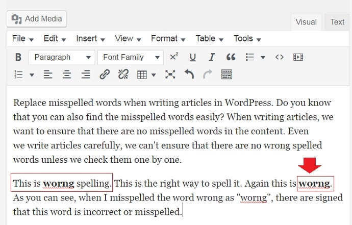 misspelled words checker in wordpress