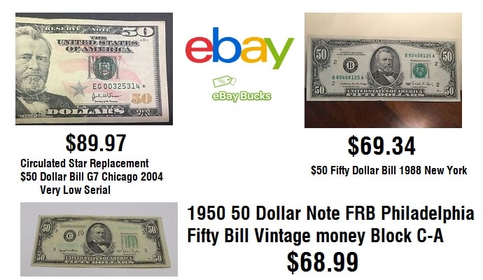 Old Fifity 50 Dollar Bill Prices on eBay Bucks