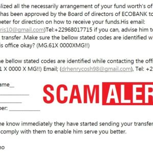 Scam Alert Ecobank Internet Banking Used in Scam Email