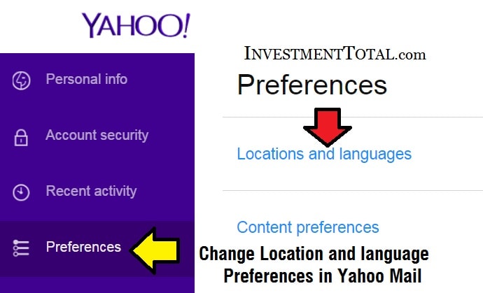 Yahoo Mail Location, Language Content Preferences