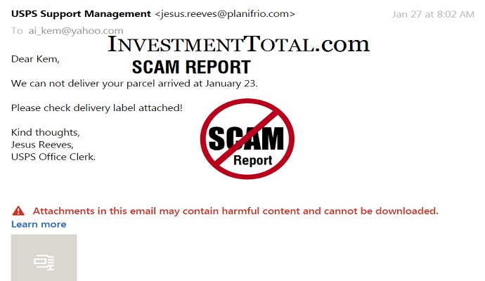 Scam Report: USPS Delivery Problems Email Notification