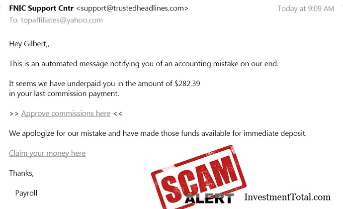 FNIC Scam Alert Email Message