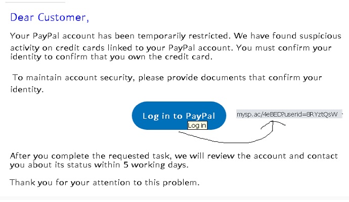 PayPal account suspended scam phishing email example